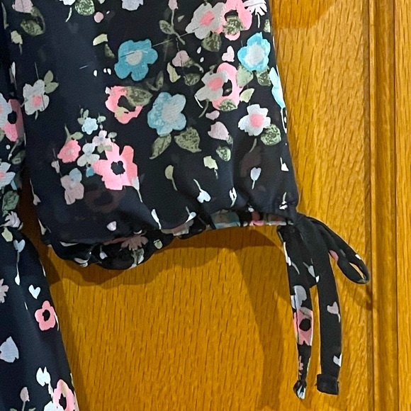 Justice Girls Black Pink Green Floral Chiffon Ruffle 3/4 Sleeve Romper Size 10 - Picture 2 of 4